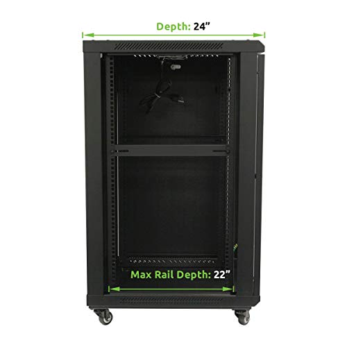 NavePoint 18U Wall Mount Server Data Cabinet 24 Inch Depth Glass Door Lock Casters and Shelves