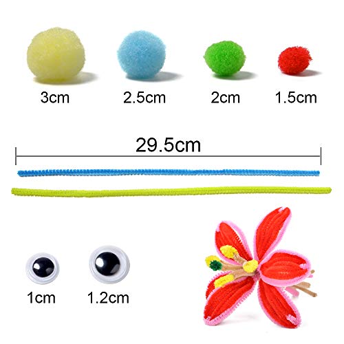 VICOVI 420+Pipe Cleaners Pom Poms Set with 350 Pcs Pipe Cleaners &30 Assorted Colors Value Package of Chenille Stems for Arts and Craft Projects and Decorations