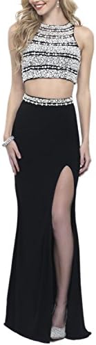 Miss Chics Womens Beaded Backless Sexy Two Pieses Prom Dresses Cocktail Gowns(6,Black)