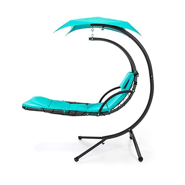 Best Choice Products Outdoor Hanging Curved Steel Chaise Lounge Chair Swing w/Builtin Pillow