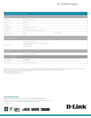 D-Link Wireless AC 1200 Mbps Home Cloud App-Enabled Dual-Band Gigabit Router (DIR-850L)