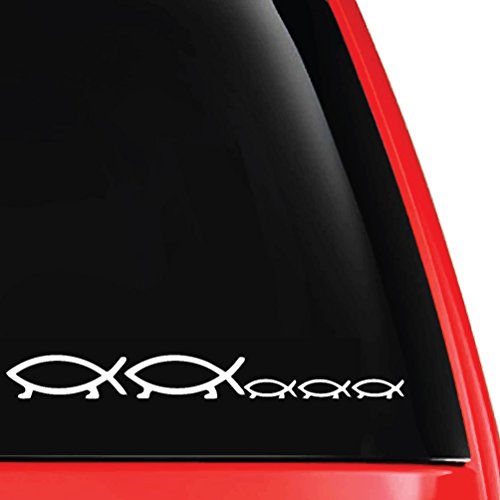 Empty Fish Family Outline Decal Vinyl Car Laptop Sticker - EvolveFISH - White 5" x 2"