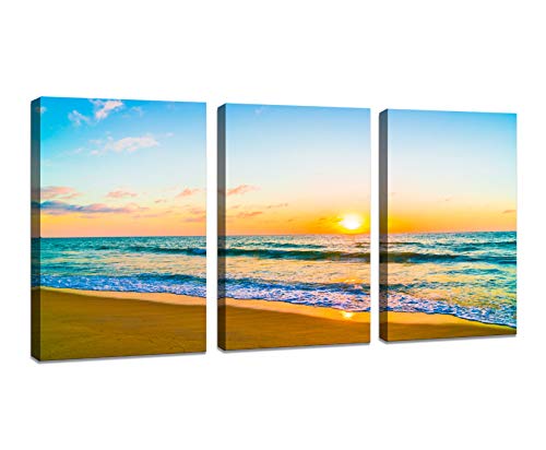 DZL Art S74634 Canvas Prints Wall Art Beautiful Sunset with Sea and Beach Painting Nature Pictures Wall Art Canvas…