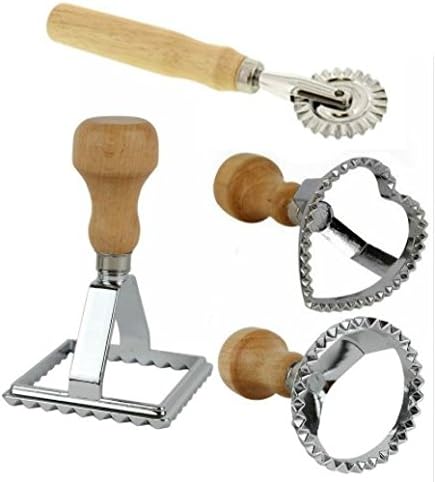 Genetek 4 Piece Ravioli Stamp Set Includes Square, Circle, and Heart Shaped Molds And Ravioli Wheel. Great For Making Raviolis In Multiple Shapes. Great For The Whole Family!