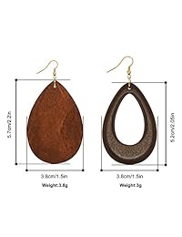 Wowanoo - Pendientes de madera natural en forma de lágrima con diseño geométrico ligero para mujer