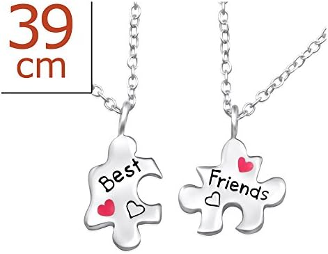 925 Sterling Silver (TWO PIECE) Best / Friends Puzzle Piece Necklace for Girls 26391