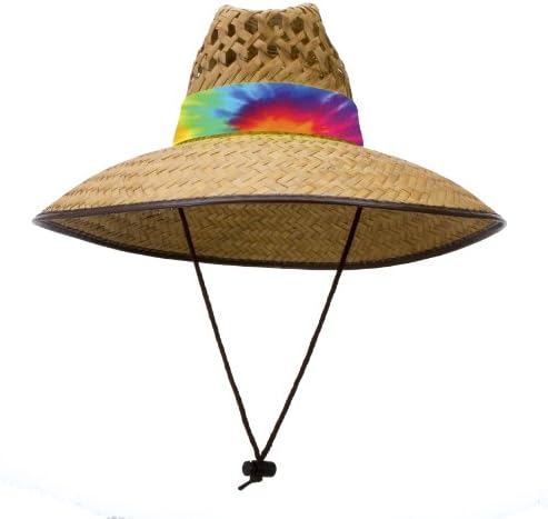 Lifeguard Beach Hat Natural Woven Palm (Tie Dye, Large)