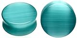 SoScene Aqua Cats Eye Organic Stone Ear Plugs Gauges Sold in Pairs (25mm-1 inch)
