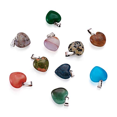 Fashewelry 50PCS Mixed Stone Heart Style Gemstone Pendant Healing Pointed Chakra Crystal Quartz Pendants Charms for Necklace Jewelry Making