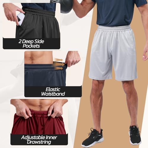 BOOJO 3 Pack Gym Basketball Mens Shorts - Quick Dry Black Workout Athletic Shorts with Pockets for Casual Running(S-6XL)