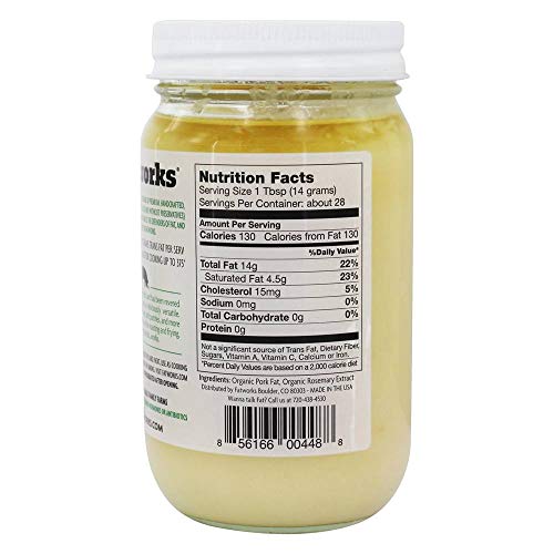 Fatworks, Organic Pork Lard, NON-GMO, USDA 100% organic ingredients, pasture raised pork, everyday cooking and frying, 14 oz