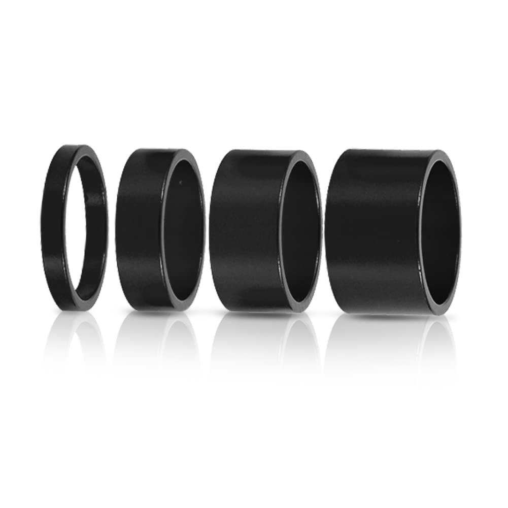 Dioche 4pcs Bike Headset Spacer, Aluminum Alloy Bike Stem Headset Spacer Set, 5mm/10mm/15mm/20mm Headset Spacer Bike Front Stem Fork Washer (Black)