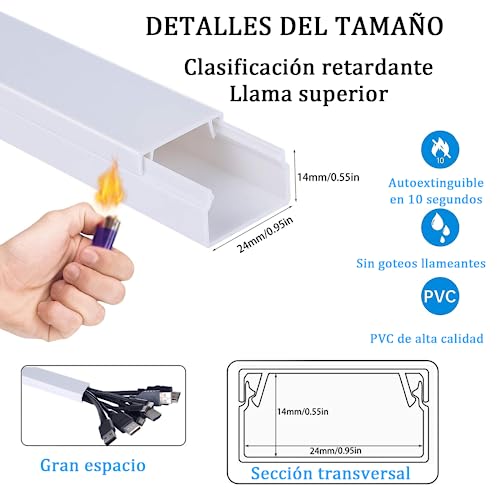 OWSDAQE Canaletas para Cables Pared con 20 Conectores, 10× 20× 400mm Cubre Cables Pared, con 4M de Cinta de Doble Cara y 20 Tornillos de expansión y cortatubos de PVC