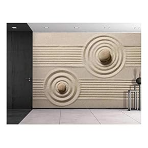 Rocks Over a Rippled Sand Effect and Straight Lines - Wall Mural, Removable Sticker, Home Decor - 66x96 inches