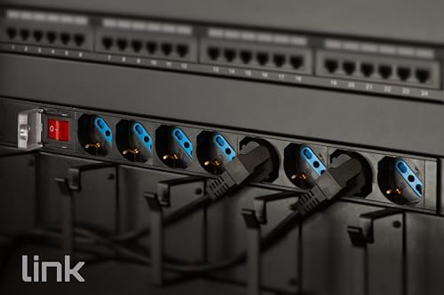Link 19" Rack Power Strip LK10051 with 8 Universal Sockets and Switch, Italian Plug, 16A, Cable 1.75 m, Metal, Capacity 3.5 KW, Dimensions 48.5 x 4.5 x 4.5 cm. Reversible Flights