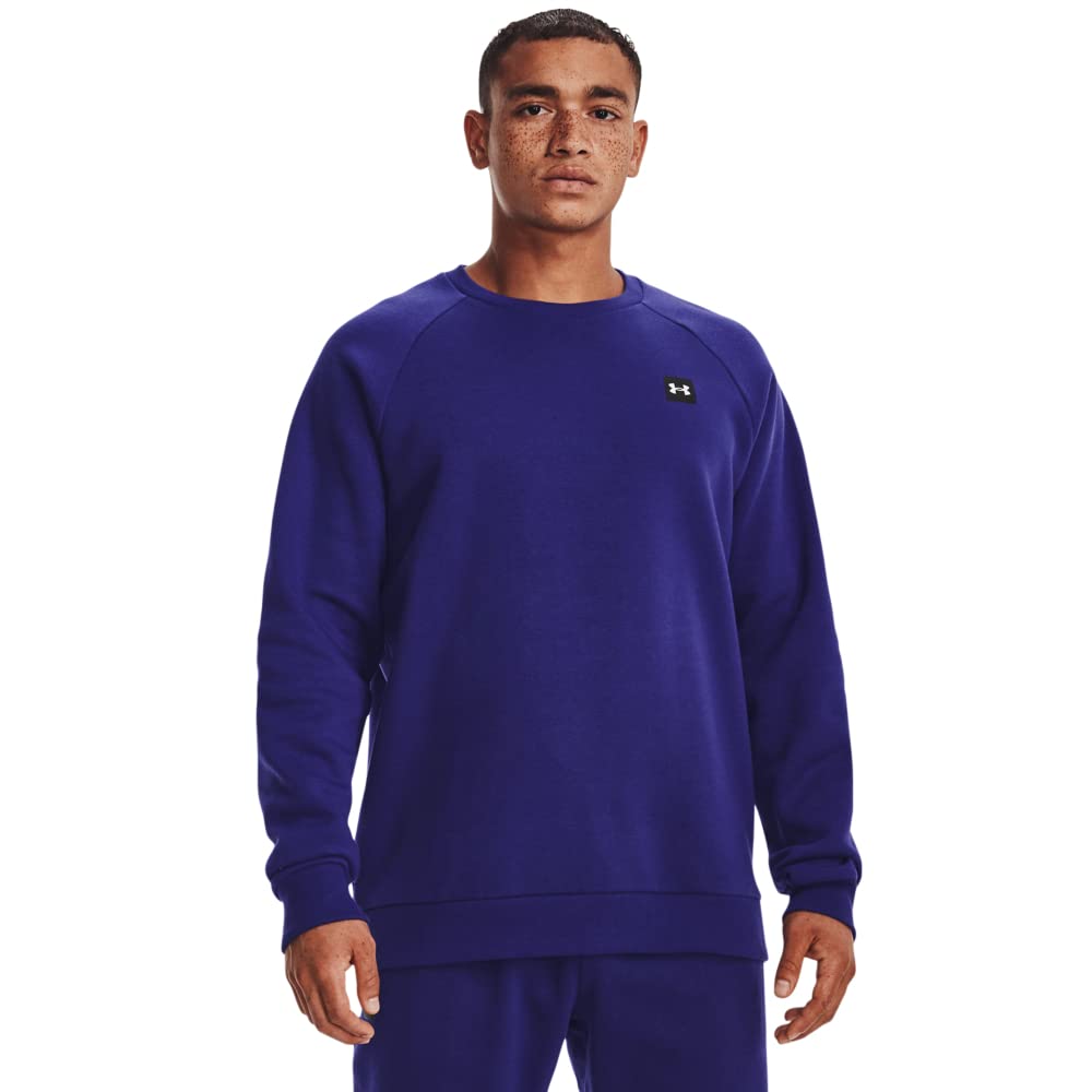 Under Armour Mens Rival Fleece Crew, (468) Sonar Blue / / Onyx White, Small Tall Image
