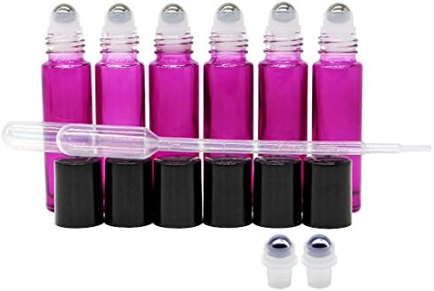 Roll-on Glass Bottles,12 PC 10ml (1/3oz), Empty Aromatherapy Essential Oils, Perfume Bottles, Refillable Bottles Slim with Metal Ball and Black Plastic Lid (Purple)