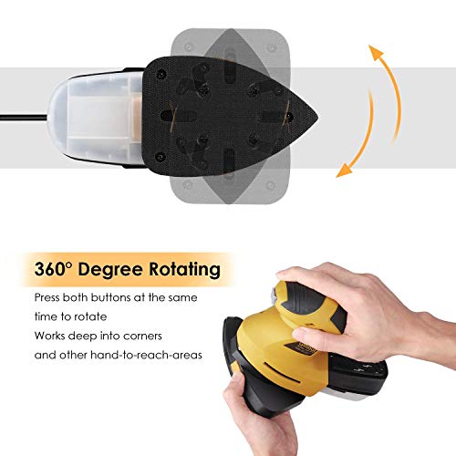 Ginour Detail Sander, 1.6A Sander with 10Pcs Sandpapers, 360° Rotating Sanding Pad, 12000OPM, 3M Cord, Dust Container, Perfect for Tight Spaces Sanding - Thumbnail 2
