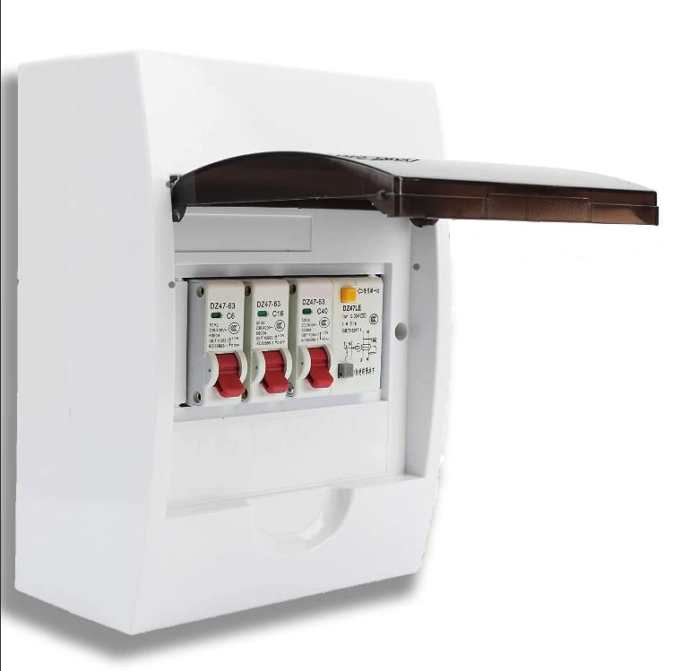 2-Way Garage Consumer Unit with 40A RCD and Circuit Breakers, 30mA 1P+N Protection, 6A and 16A MCB Panel Box