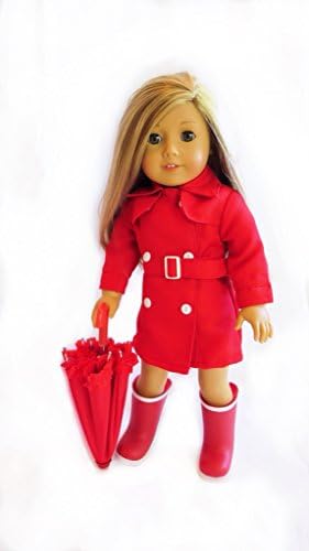Doll Clothes for American Girl Dolls: 3 Piece Rain Outfit - Includes Raincoat, Umbrella, Boots