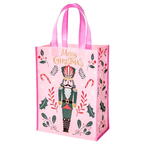 WRAPAHOLIC Christmas Medium Reusable Gift Bag with Handles - 10 x 5 x 13 inch - Pink Nutcracker Design, Perfect for Holiday, Party Gift, Shopping Bag