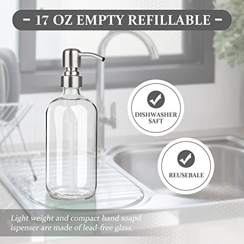 GLUBEE 17 Oz Clear Glass Soap Dispenser with Rust Proof 304 Stainless