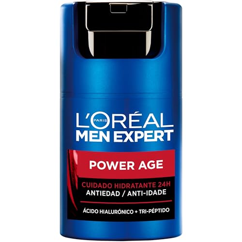 L'Oréal Crema hidratante para hombre, Antiarrugas y antienvejecimiento, Con ácido hialurónico hidratante para el envejecimiento, Para pieles secas y apagadas, Men Expert Power Age, 50ml