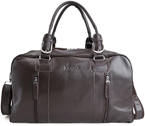 Tiding Men's Nappa Leather Travel Luggage Duffle Gym Bag Brown
