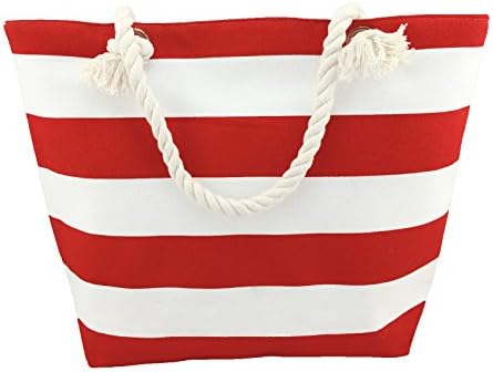 Large Striped Cotton Canvas Beach / Tote Bag (red) / Multiple colors