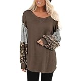 Women Leopard Print Long Sleeve Splicing Striped Casual Tops Patchwork Oversized Pullovers Sweaters Jumper Top Sweatshirts