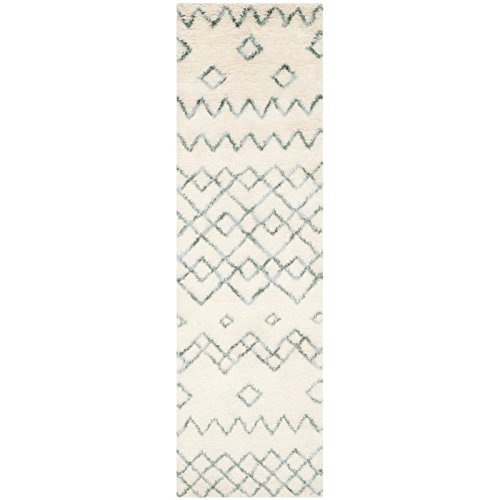 Safavieh Casablanca Shag Collection CSB806A Handmade Ivory and Blue Premium Wool & Cotton Runner (2'3" x 8')