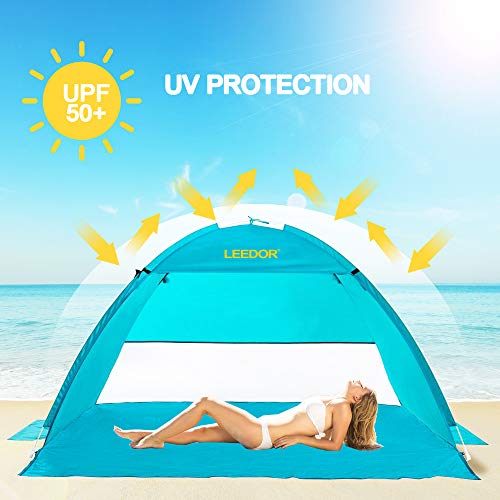 Leedor Sun Shelter Easy Setup Pop Up Beach Tent Portable Baby Canopy Quick Instant Automatic Sport Umbrella Sun Shade with 50+ UV Protection for Outdoor 3-4 Person - Thumbnail 2