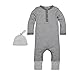 Burt's Bees Baby baby-boys Matelasse Organic Baby Kimono One Piece Jumpsuit, Heather Grey Henley Mini Stripe, 18 Months