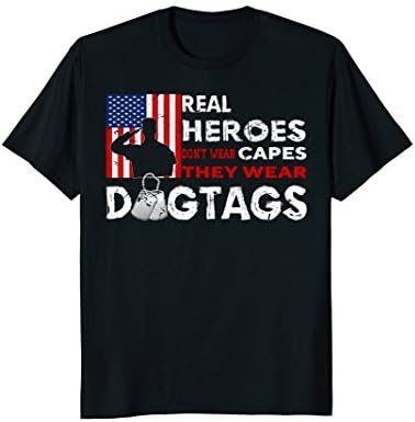 Mens Real Heroes Don't Wear Capes, They Wear Dogtags T-shirt XL Black
