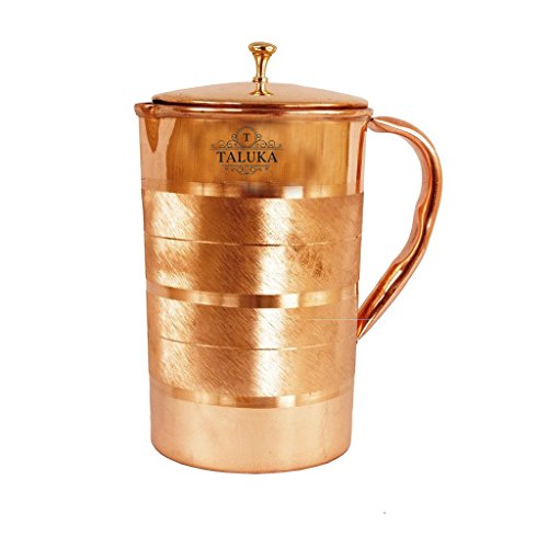 Taluka Handmade Pure Copper Jug Pitcher Drinkware Water Storage Serveware Ayurveda Good Health Benefits (54 Oz)