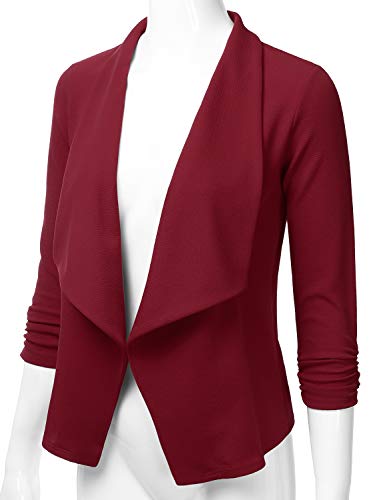 EIMIN Women's Lightweight Stretch 3/4 Sleeve Blazer Open Front Jacket Burgundy 3XL