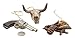 Large Western Ornament Set - 3 Pc. Realistic Bull Skull, Six Shooter Revolver & Cowboy Hat with Pistol Belt