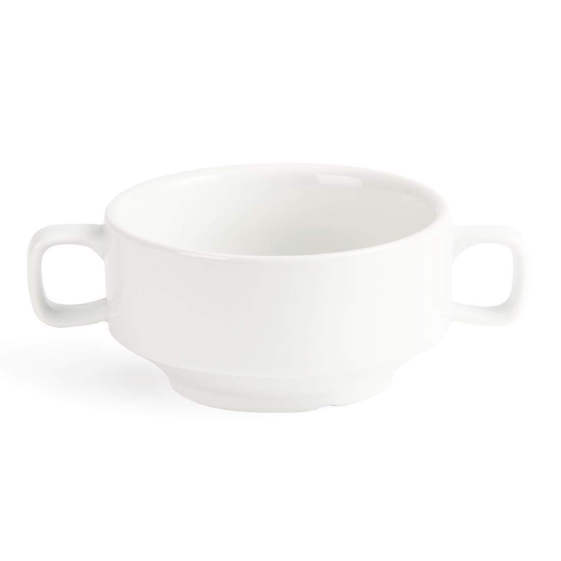 Olympia Whiteware Soup Bowls with Handles 400ml (6 Pack) - Oven, Microwave, Freezer and Dishwasher Safe C239