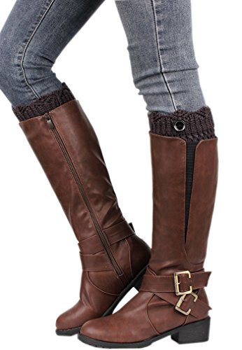 AnVei-Nao Womens Stretch Knitted Button Boot Leg Cuffs Leg Warmers Topper Socks Brown