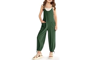 BesserBay Girls Sleeveless Jumpsuit Long Pants Drawstring Cuffs Romper With Pockets