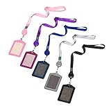 eBoot 5 Pieces Vertical Style Leather Business ID Badge Card Holder with 5 Pieces Retractable Lanyard Neck Strap Band