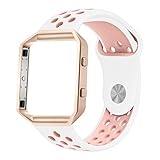 Fitbit Blaze Bands, UMTELE Sport Silicone Replacement Strap with Rose Gold Frame for Fitbit Blaze Smart Fitness Watch, Pink/White