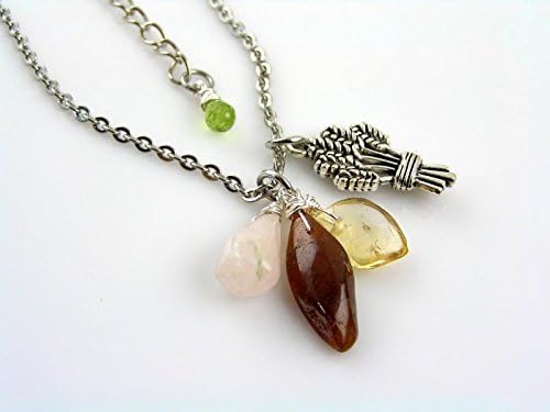 Thanksgiving Necklace with Gemstones and Bunch of Wheat Stalks Charm