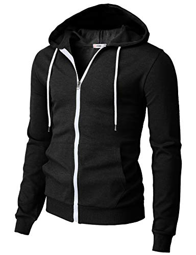 H2H Mens Casual Zip up Hoodie Jacket Double Cotton Lightweight Hooded