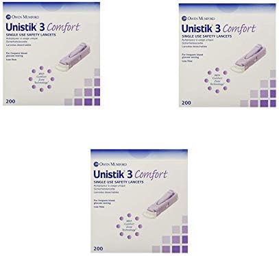 Owen Mumford Unistik 3 Lancets - Comfort Style Purple - Model At1044, 200 Count (3 Pack)
