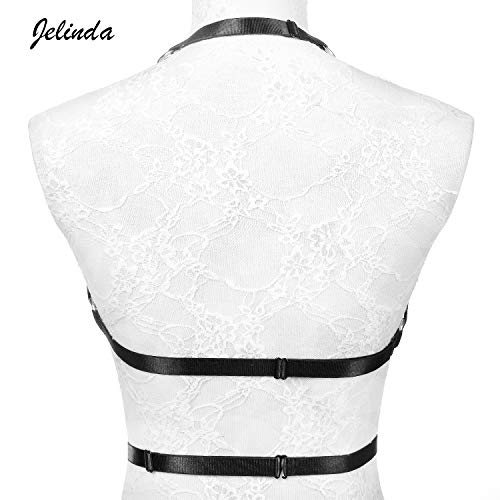 JELINDA Harness Bra Women - Fashion Elastic Strappy Halter Harness Bralette Bra Garter Cupless Body Cage Bra Black (Y059-K)