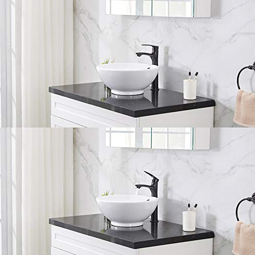 VCCUCINE Modern 16" Bathroom Porcelain White Round Ceramic Vessel Sink, Countertop Sink for Lavatory Vanity Cabinet