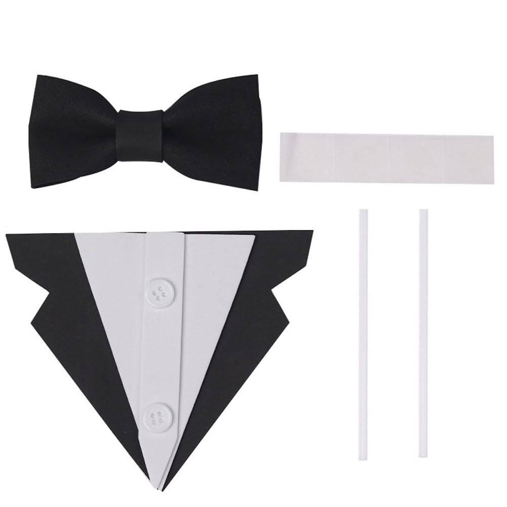 Photo 1 of 10 Sets Suit Bow Tie Cake Toppers EVA Cake Insert Topper Decorations Black Bow Tie Dessert Cake Topper Set for Father's Day Party Dad Birthday Party Supplies
