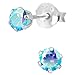 Hypoallergenic Sterling Silver Aurora Borealis Aqua Crystal Round Stud Earrings for Kids (Nickel Free)