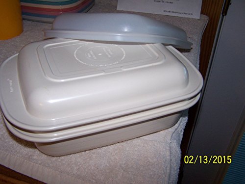 Click Here to See More Images Tupperware 1 1/2qt Rectangular Baking Ultra 21 Casserole Dish 3pc Ivory with Sheer Seal